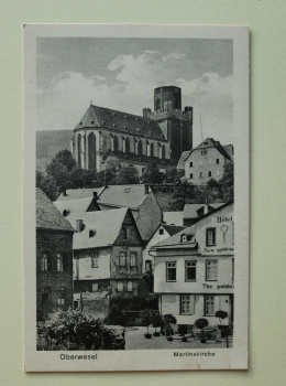 Postcard PC Oberwesel 1920-1940 Hotel Restaurant church Town architecture Rheinland Pfalz